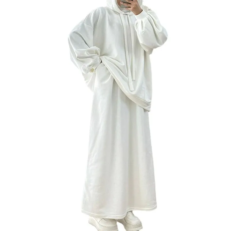 Casual Solid Color Pants Sets Women Loose Pullover Hooded Sweatshirt A-line Skirt Two Piece Set Fashion Commuting Clothing 2025