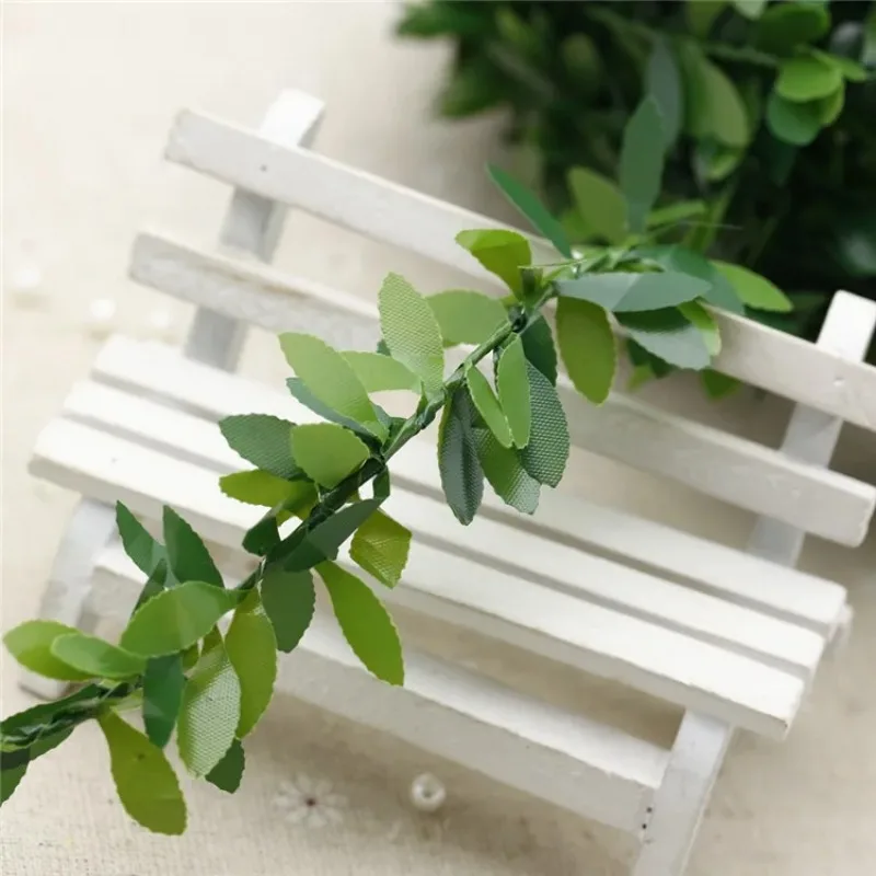 New 1 M Artificial Silk Wreath Green Leaf Iron Wire Artificial Flower Vine In Rattan For The Car Decoration DIY Wedding flower