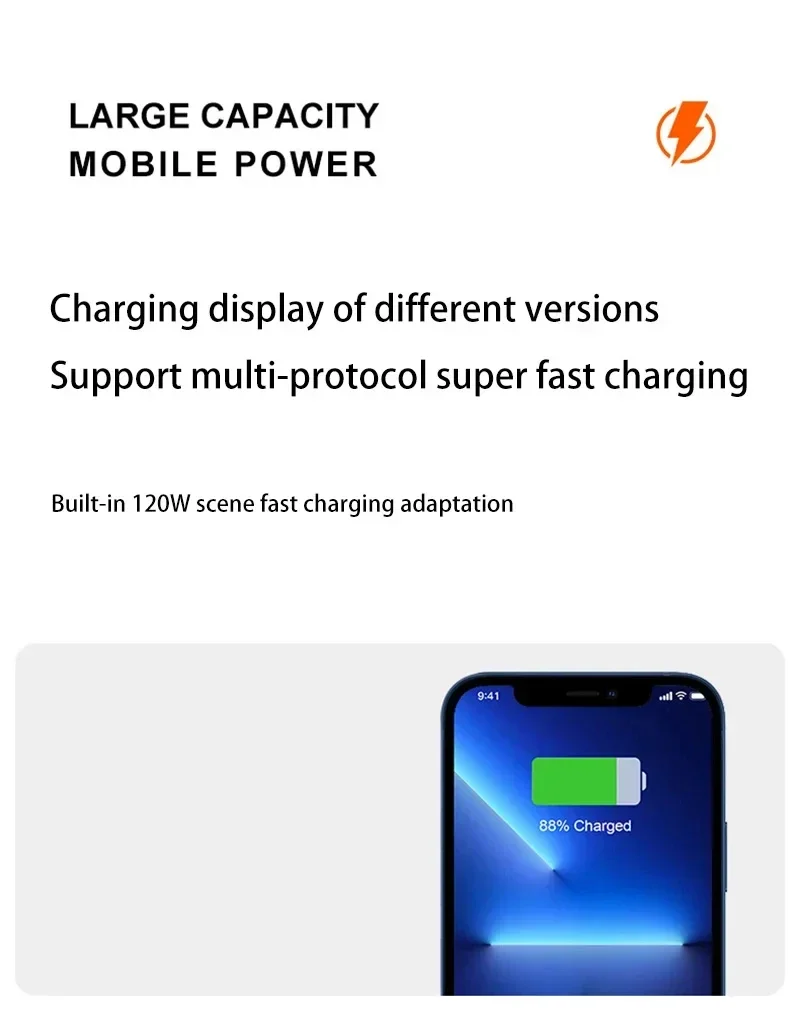 10000mAh 20000mAh PowerBank المحمولة شاشة ديجيتال بطارية خارجية آيفون لسامسونج لشاومي 120 واط شحن سريع للغاية