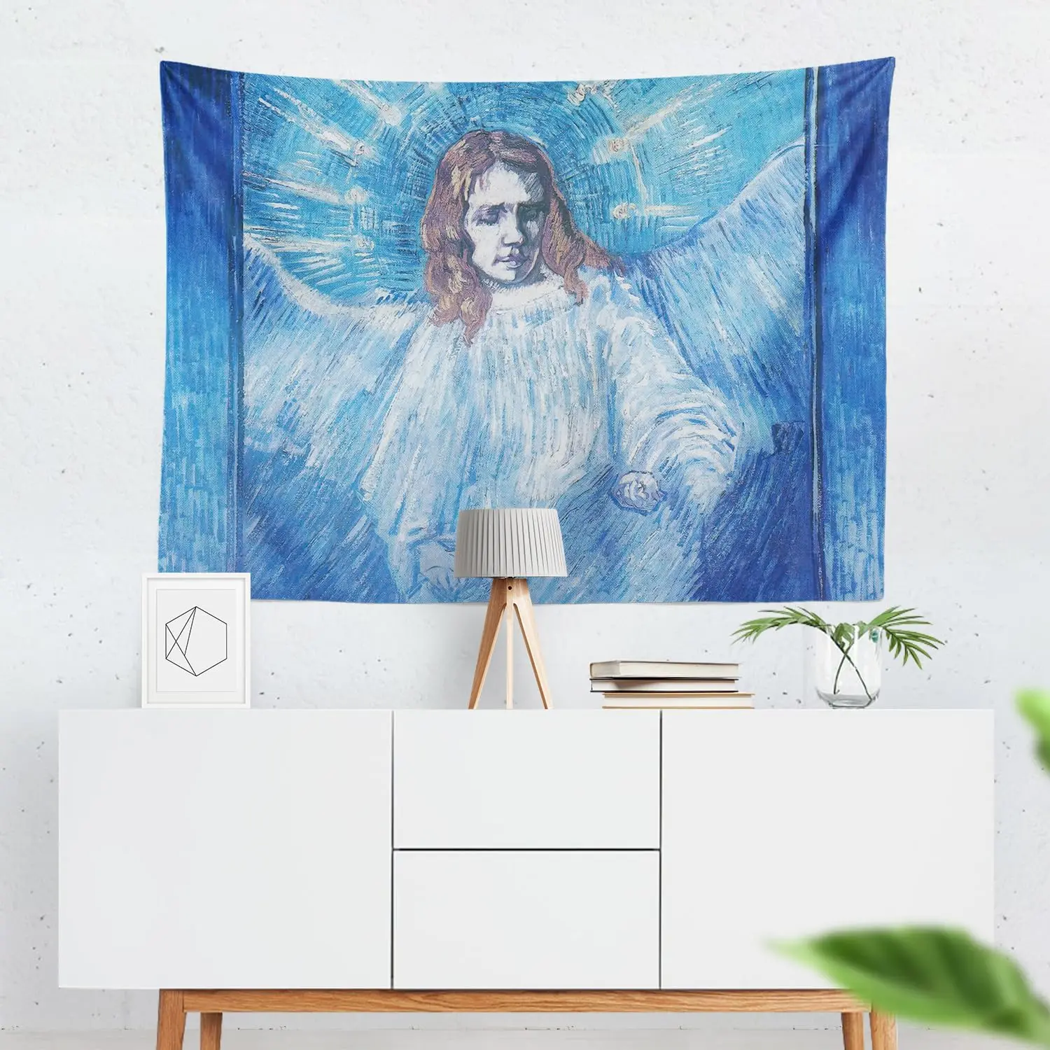 Luxurious Polyester Tapestry Wall Hanging Angelic Blue Spiritual Divine Celestial Home Decor Religious Art Poster