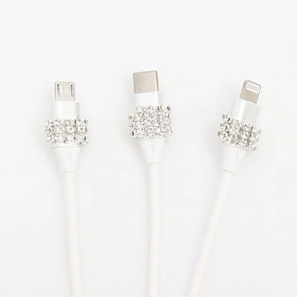 Rhinestone 3 in 1 Car Charger Retractable Car Charger 3 in1 USB Charger Cable 3 in 1 Cute 3 in1 Fast Charger Cord Women