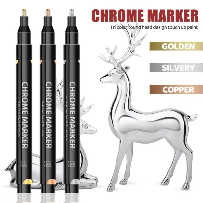 

5 Pcs Chrome Mirror Marker Pen 2mm DIY Reflective Paint Pens Permanent Gold Silver Copper Marker Model Painting Marking