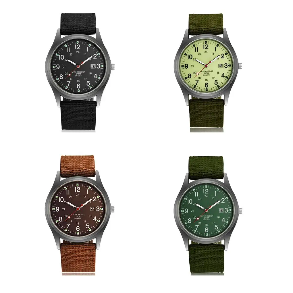 Mannen Horloge Casual Kalender Functie Hand Ornament Weven Riem Lichtgevende Sport Quartz Horloges Verjaardagscadeautjes