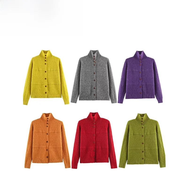 

Faionable простой вязаный открытый кардиган с воротником-стойкой ZR, осеннее новое поступление, женская длинная трикотажная одежда из полиэстера