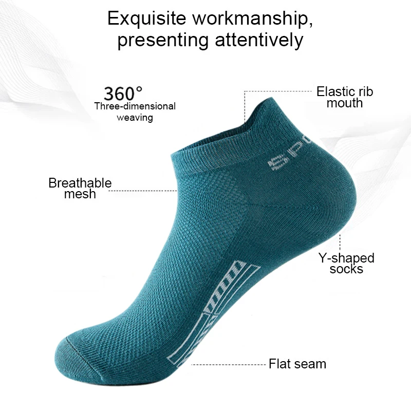 HSS – 5 paires de chaussettes en coton biologique pour hommes, chaussettes de sport décontractées en maille respirante à la cheville, pour l'été, courtes et fines, grande taille, EU40-46