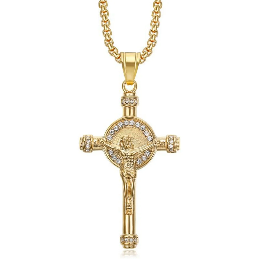 

Religious Iced Out Christ Jesus Cross Pendant Gold Silver Color Stainless Steel Zirconia Crucifix Necklace for Woman Man Jewelry
