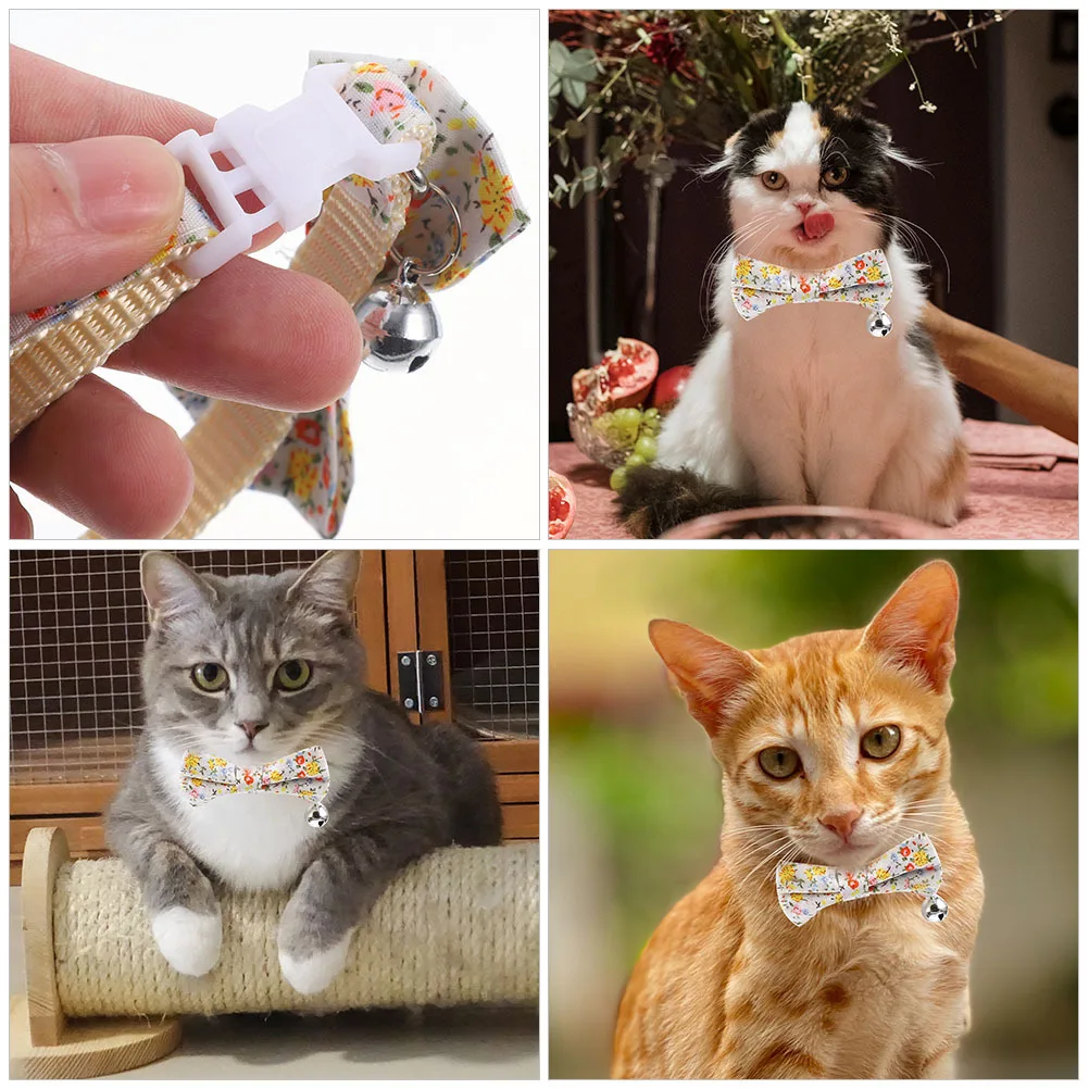 

2pcs Cat With Bell Adjustable For Kitten Puppy Bow Kitten Collar Tie Decorative Outdoor Safety Buckle Pet Accessory