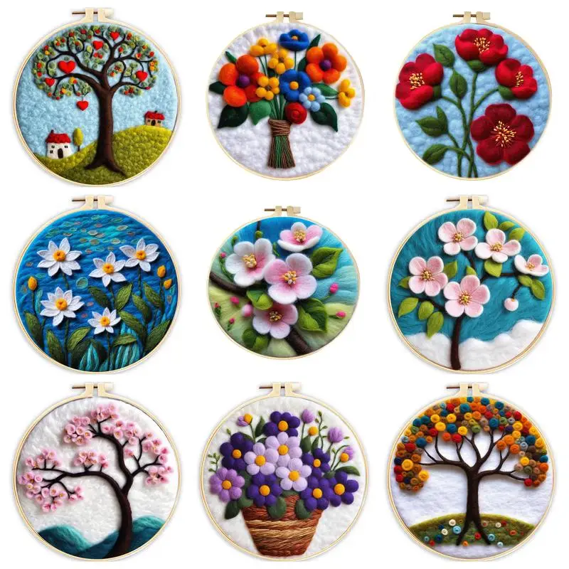 

RUOPOTY Tree Pattern Felt Painting Set With Wool Landscape Felt Painting Kit For Beginners Complete Handcraft With Embroidery Ho