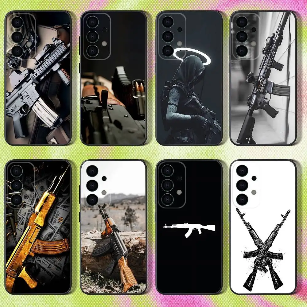 

Phone Case For Samsung S25,S24,S21,S22,S23,S30,Ultra,S20,Plus,Fe,Lite,Note,10,9,5G AK47 Handgun Gun BUllets Black Cover