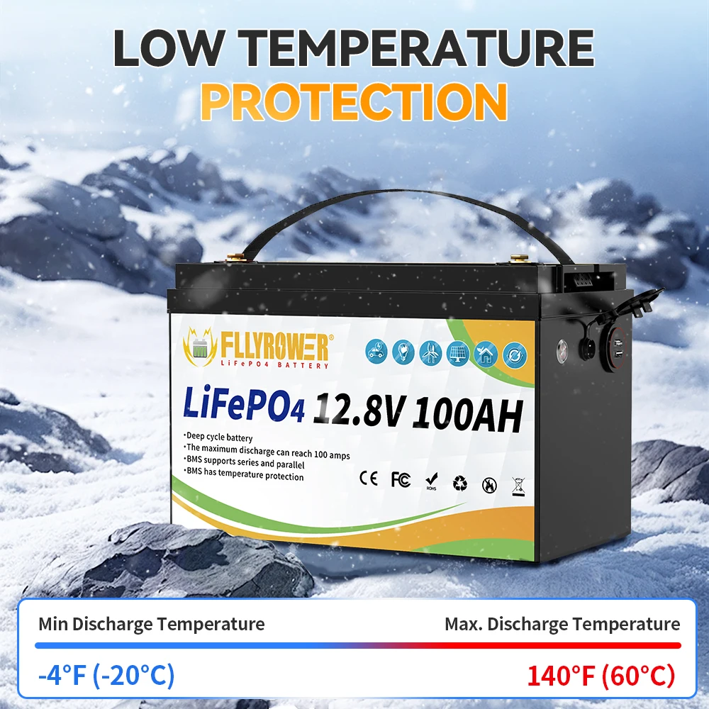 LiFePO4 배터리 12V 100Ah BMS100A 인버터 태양광 오프로드 오프 그리드 태양 에너지 딥 사이클용 충전식 리튬 배터리 팩