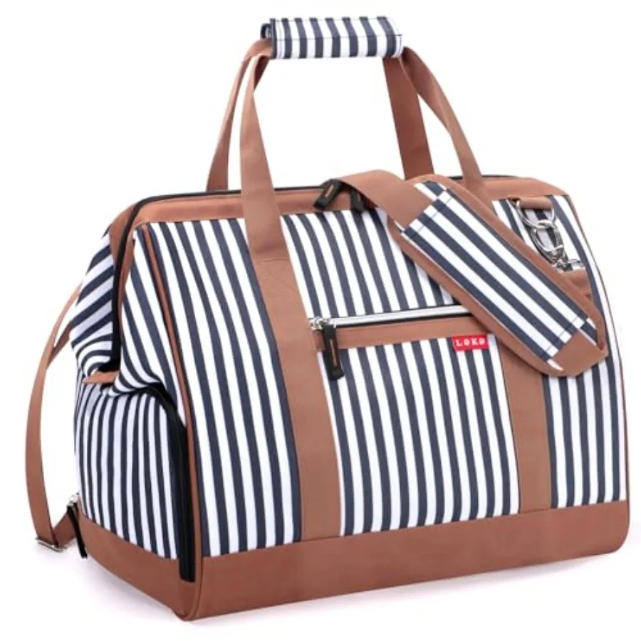 Travel Duffel Bag for Woman, Weekender Carry on Bag with Shoe Compartment for Overnight, Extra Large Storage A-blue Stripe,,Wom