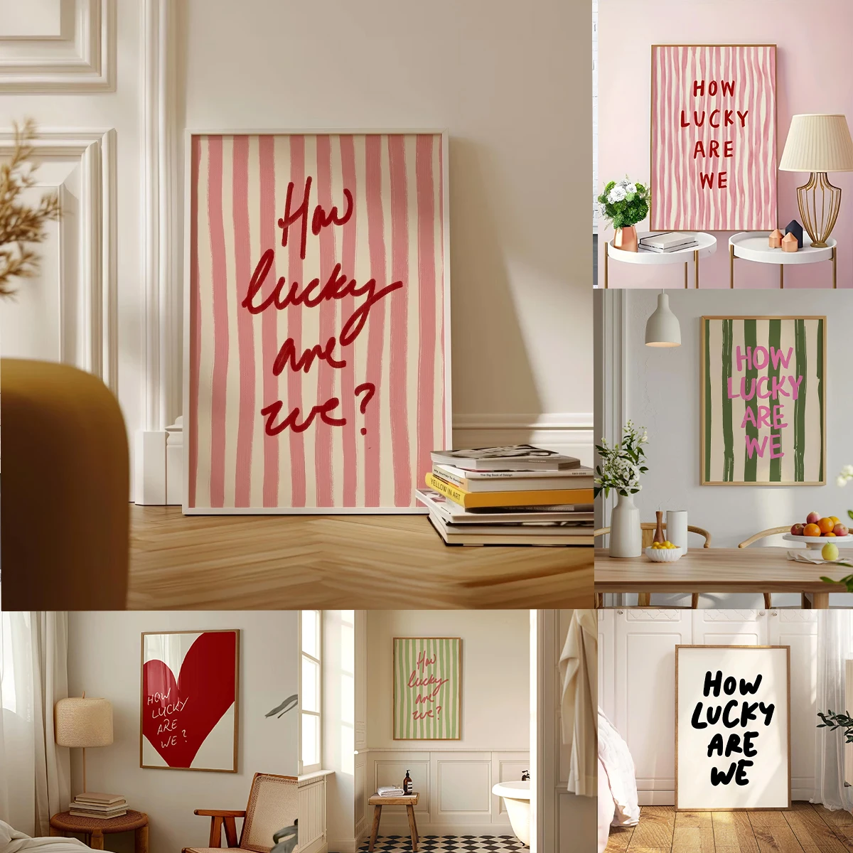 Póster con frase inspiradora positiva para pared, arte de pared a rayas rosas y rojas, impresiones en lienzo para decoración moderna del hogar y la sala de estar