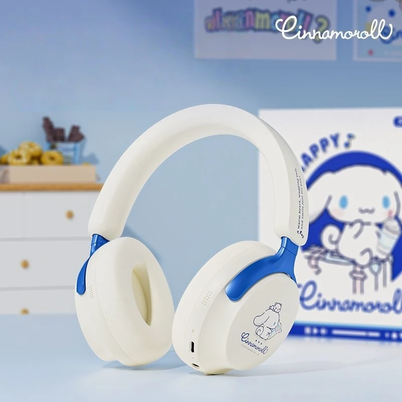 Auriculares Kawaii Hello Kitty Anime Cinnamoroll auriculares Bluetooth montados en la cabeza batería de larga duración cancelación de ruido cómoda