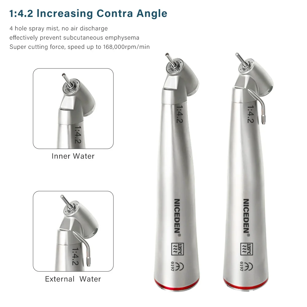 Dental 1:4.2 Increasing Handpiece 45 Degree Head Surgical Red Ring Handpiece Led Contra Angle Air Turbine