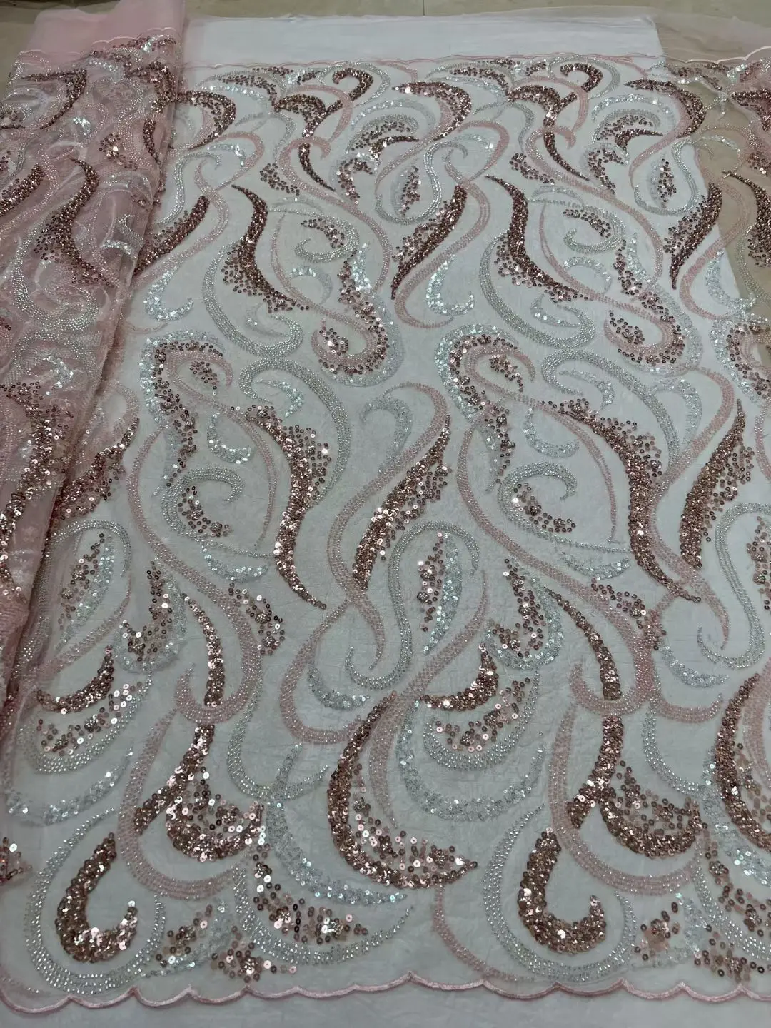 

African ZH-13025515 Beads Laces Fabrics High Quality French Tulle Lace Fabric for Bridal Wedding