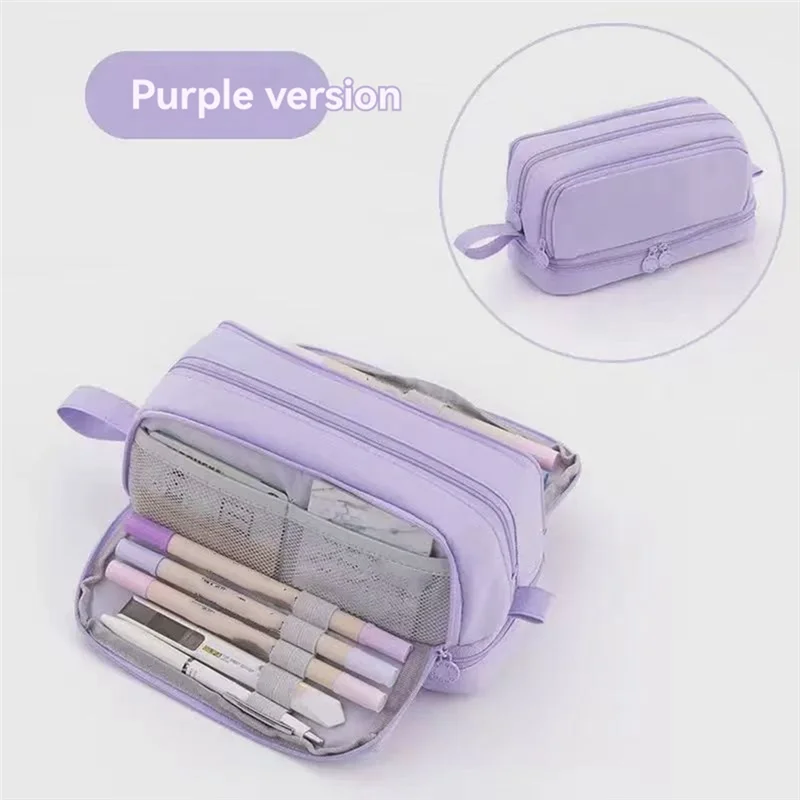 

AB66-Large Capacity Four-Opening Pencil Case Popular Pencil Case Uniform Pencil Case Multi-Function Simple Solid Color