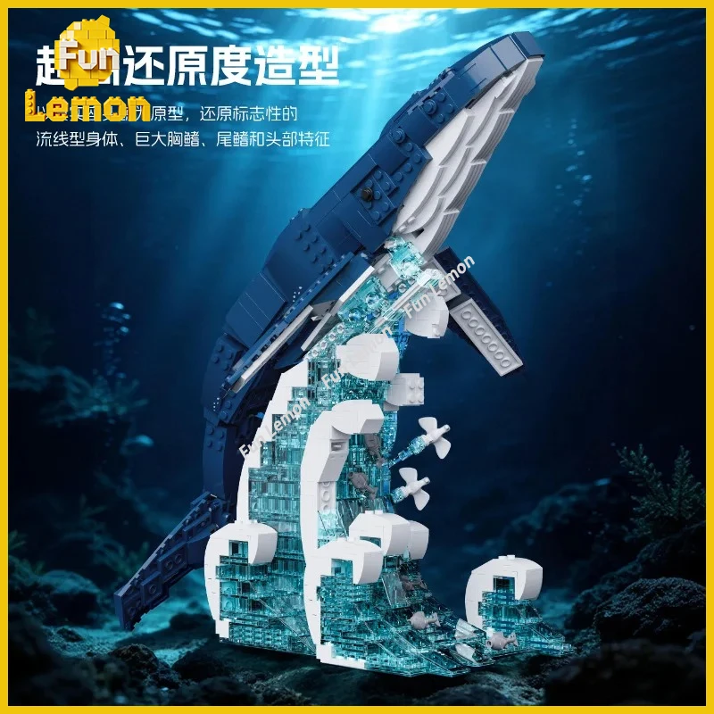 1163pcs Blue Whale Model Building Blocks, Marine Animal Ornament, Educational Intellectual Assembly Toy for Kids