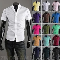 16 Cores de Poliéster Verão Homens Sólidos Camisas de Negócios Casuais Dos Homens Versão Coreana Slim Fit Camisa de Manga Curta 2023 Novo