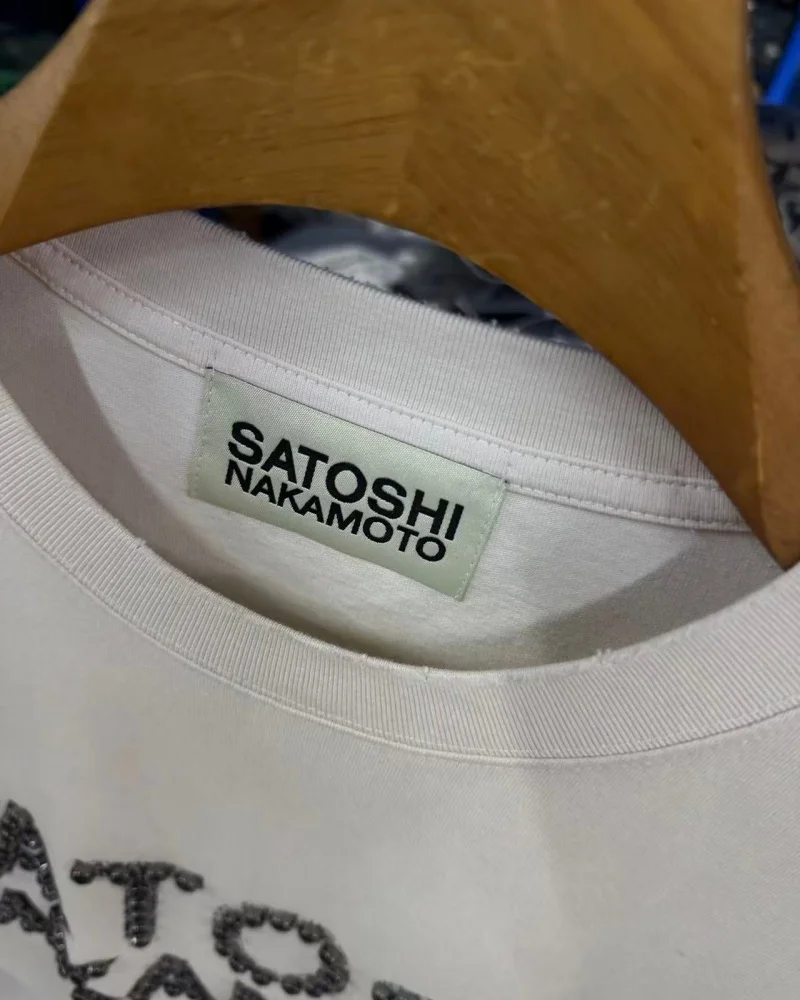 SATOSHI NAKAMOTO 26SS Men's Women's White Crew Neck Distressed Vintage New Loose-Fit Trendy