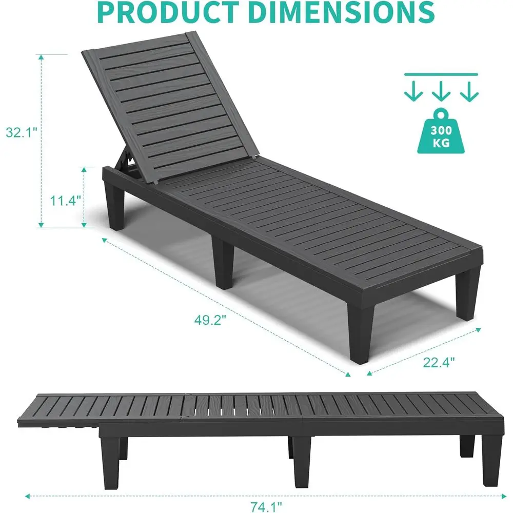 2-Piece Adjustable Reclining Patio Chaise Set with Wood-Tone Finish, Weather-Resistant for Outdoor Poolside or Garden Use