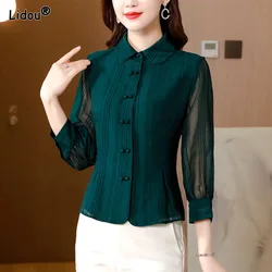 Office Lady Fashion Chiffon Dunne Lente Herfst Vrouwen Kleding Slanke Trend Grace Eenvoudige Effen Kleur Blouses Populariteit Shirt