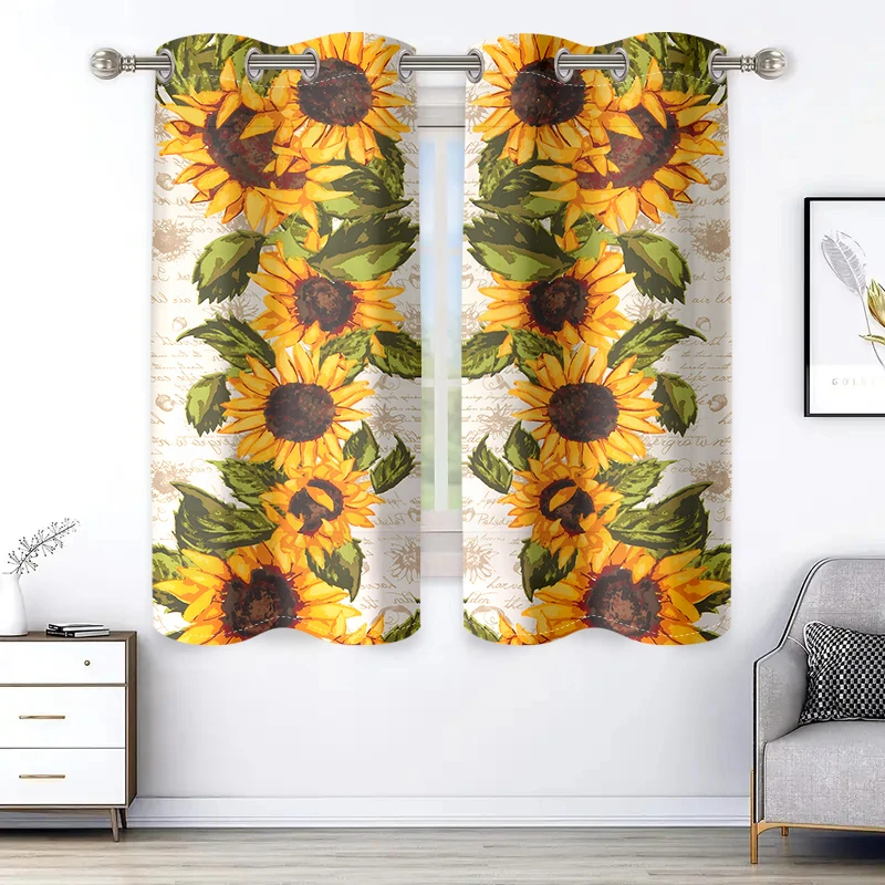 2 pieces, vibrant countryside sunflower curtains - semi transparent - suitable for living room, bedroom, office home decoration.