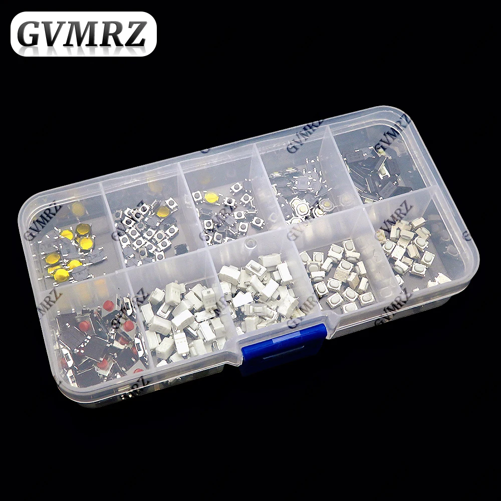 250Pcs Micro Tactile Tact Push Button Switch Assorted Kit 2P 4Pin PCB SMD Momentary Self-reset Car Remote Control Switch Repair