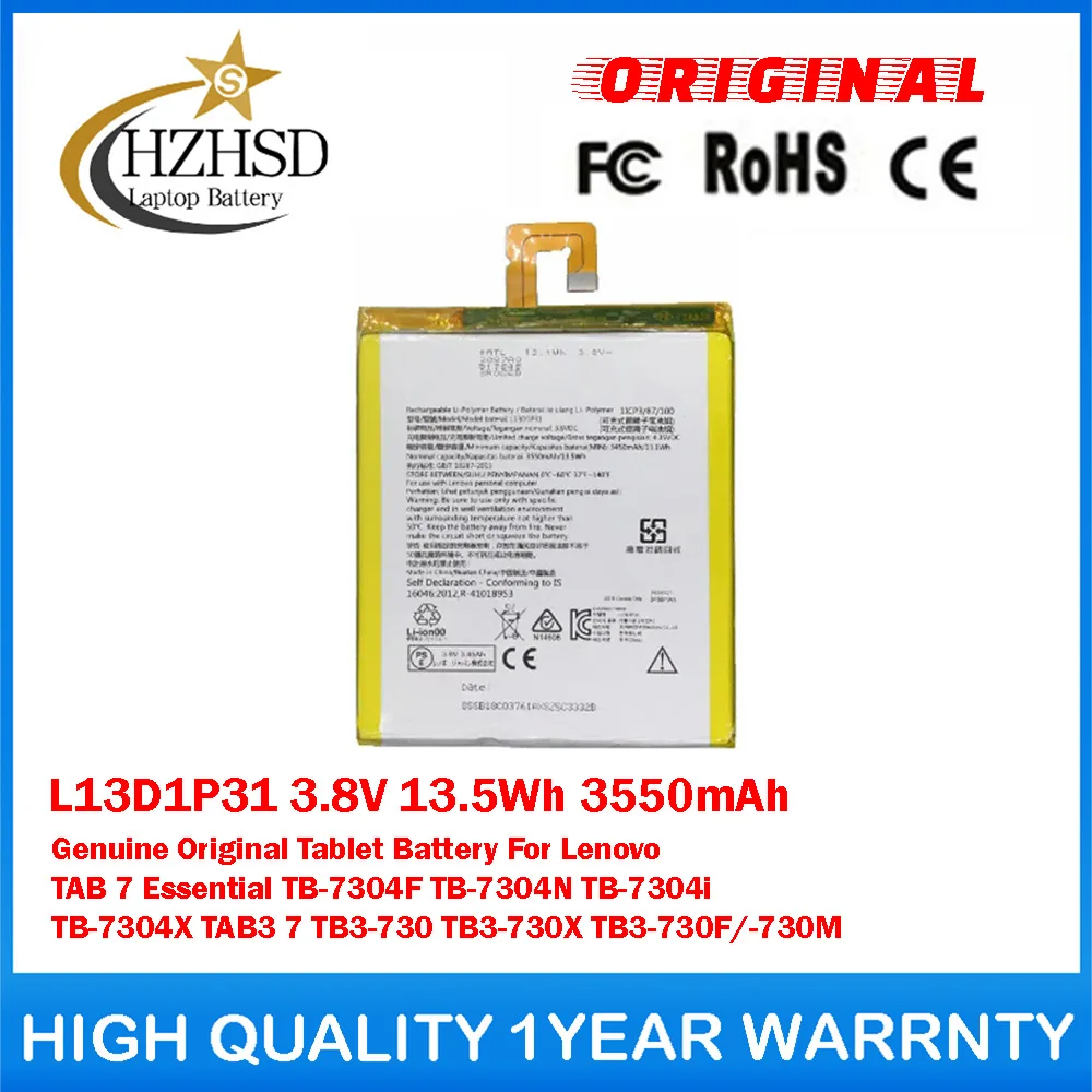 

L13D1P31 3.8V 13.5Wh 3550mAh Genuine Original Tablet Battery For Lenovo TAB 7 Essential TB-7304F TB-7304N TB-7304i TB-7304X TAB3