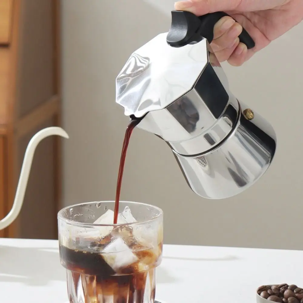 150/300 ML Octagonal Mocha Pot Shock-resistant Mirror-like Italian Mocha Kettle Stainless Steel Espresso Percolator