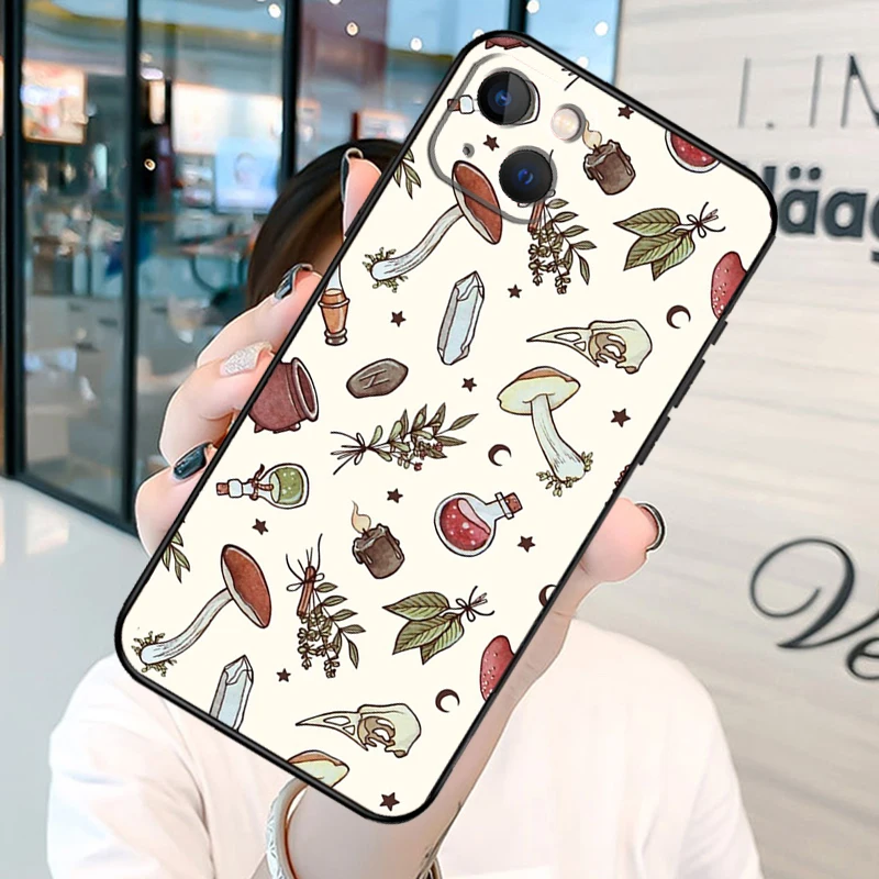 Cottagecore Frog Mushroom Moon Witchy Bumper Phone Case For iPhone 11 12 13 14 15 16 Pro X XR XS Max Plus Back Cover