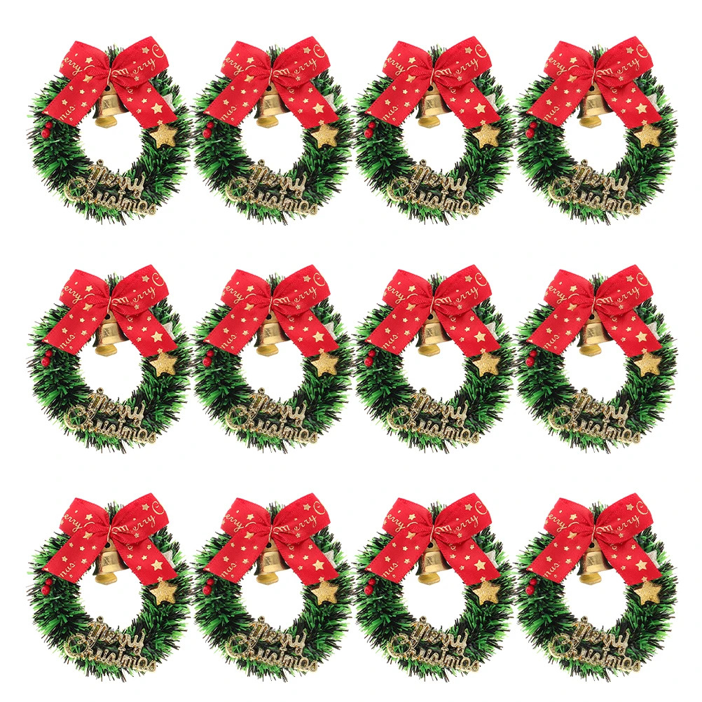 12 Pcs Bow Bell Garland Wreaths Bows Christmas Decorations Tree Hanging Mini Artificial