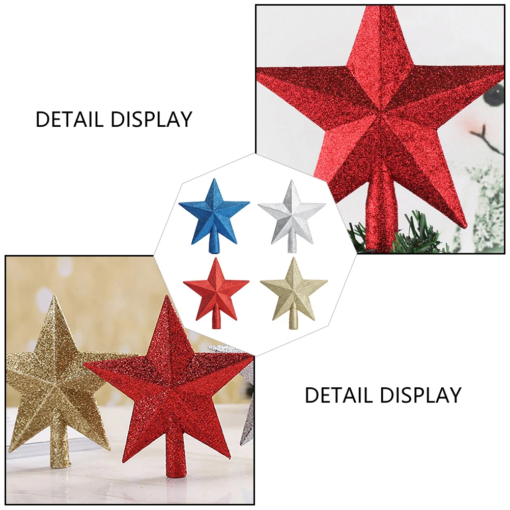 

4pcs Plastic Christmas Tree Topper Star-Shaped Xmas Decor Party Decoration Five-Pointed Star Treetop Ornament Family Gift