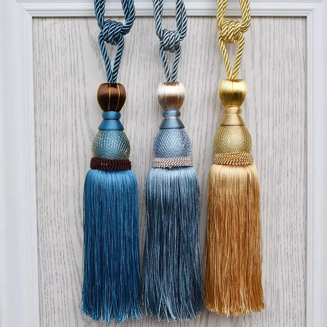 Gold Mesh European-Style Curtain Tie-Backs with Fringes Affordable Floral Hooks Decorative Balls And Tassels for Home Decor