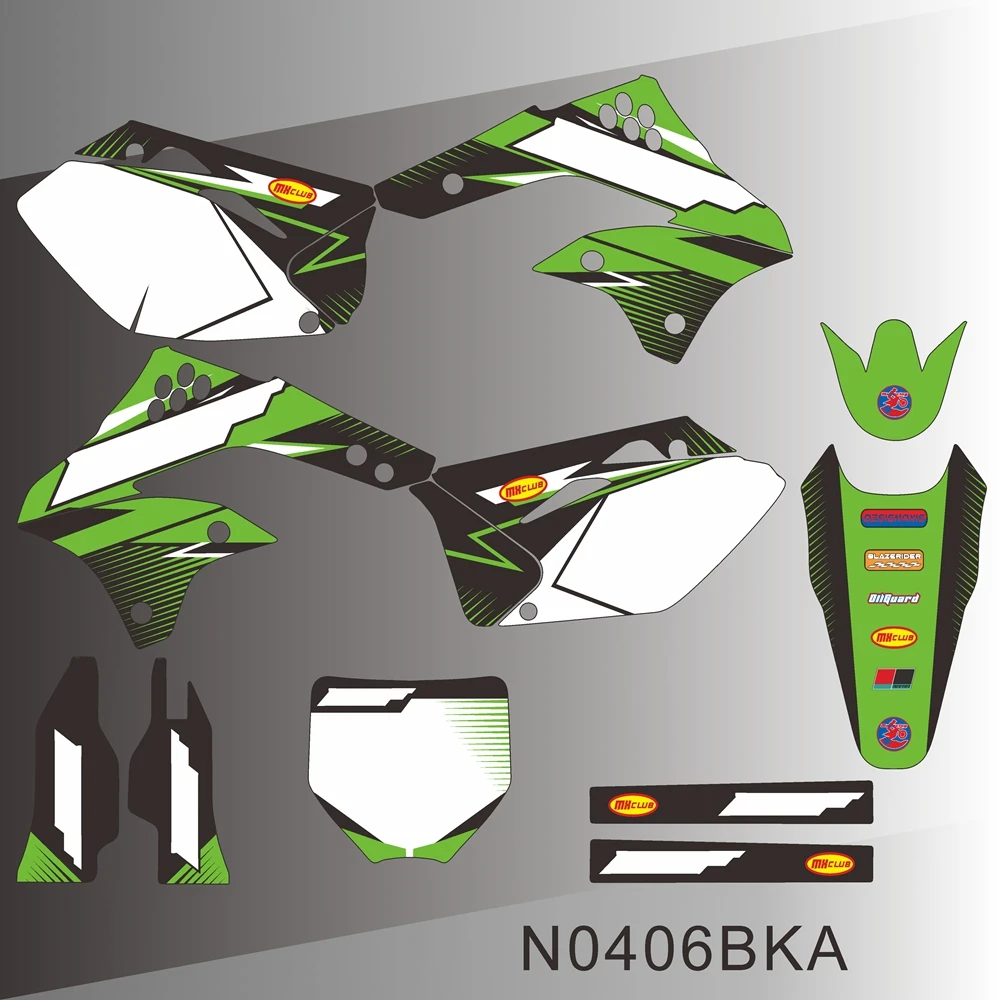 For Kawasaki KXF 450 KX 450F 2006 2007 2008 Full Graphics Decals Stickers Motorcycle Background Custom Number Name N0406BKA