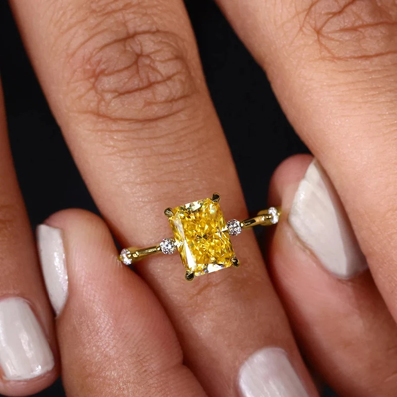 Huitan Mode Vertraglich Gelb Zirkonia Ringe für Frauen Gold Farbe Band Luxus Trendy Hochzeit Band Zubehör Schmuck