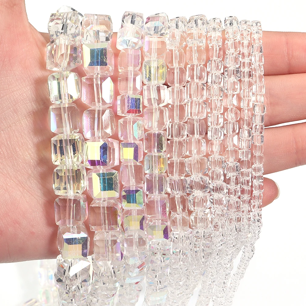 

3-10mm Austrian Crystal White AB Glass Beads Square Transparent Cube Loose Beads for DIY Crafts Decor Ornament Making Supplies