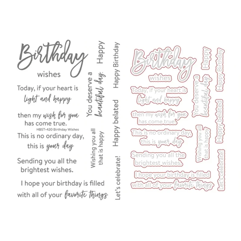 HonB Birthday Wishes Clear Stamps for New 2022 Scrapbooking Paper Making Bee Embossing Frame Craft Supplies Card Cutting Dies