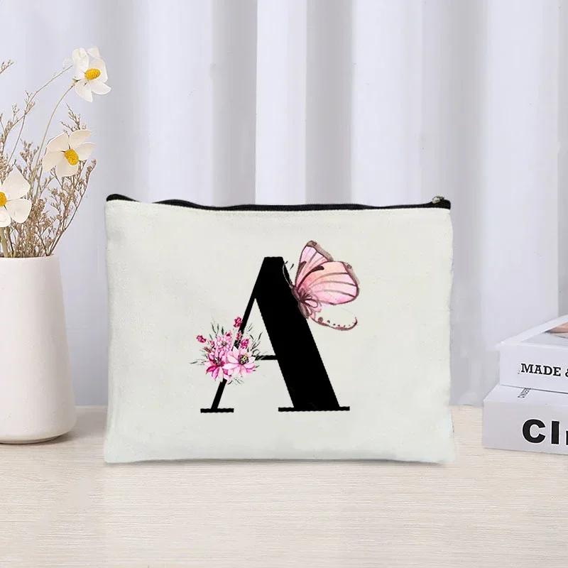 Bridesmaid Initials Gift Canvas Bag  Cosmetic Organizer Make Up Bags Case Bachelorette Party Toilet Lipstick Air Cushion Pouch