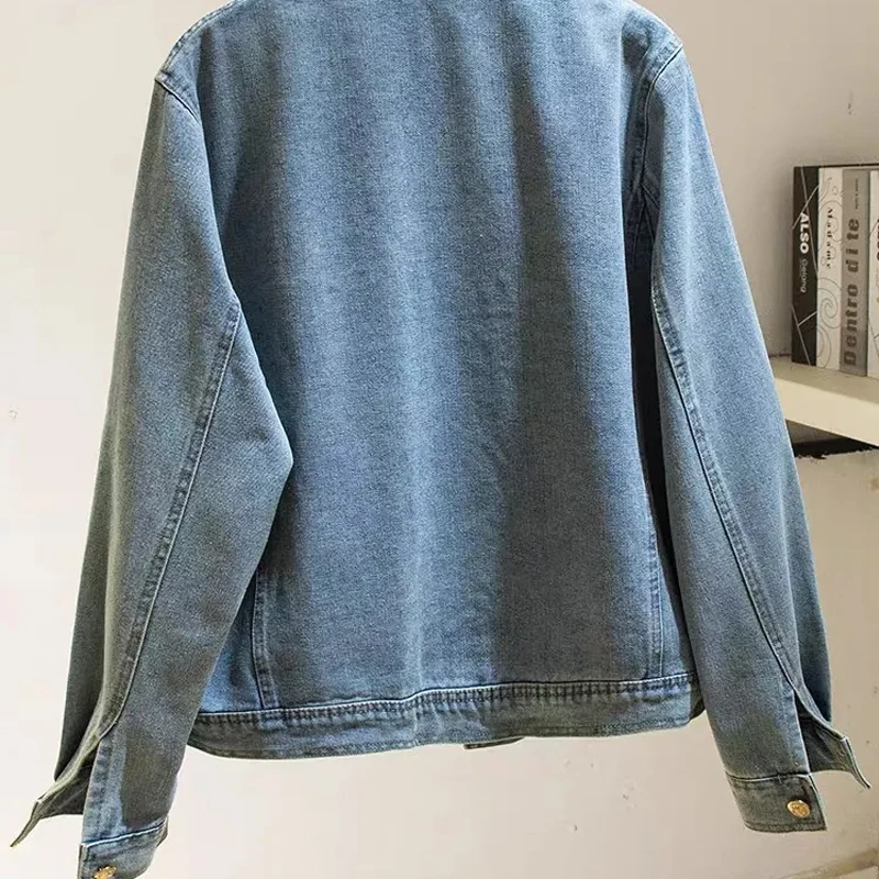 Women's Casual Loose Long Sve Denim Jaet Stand Collar Spring Autumn New Sle Korean Version Versatile Slimming Top