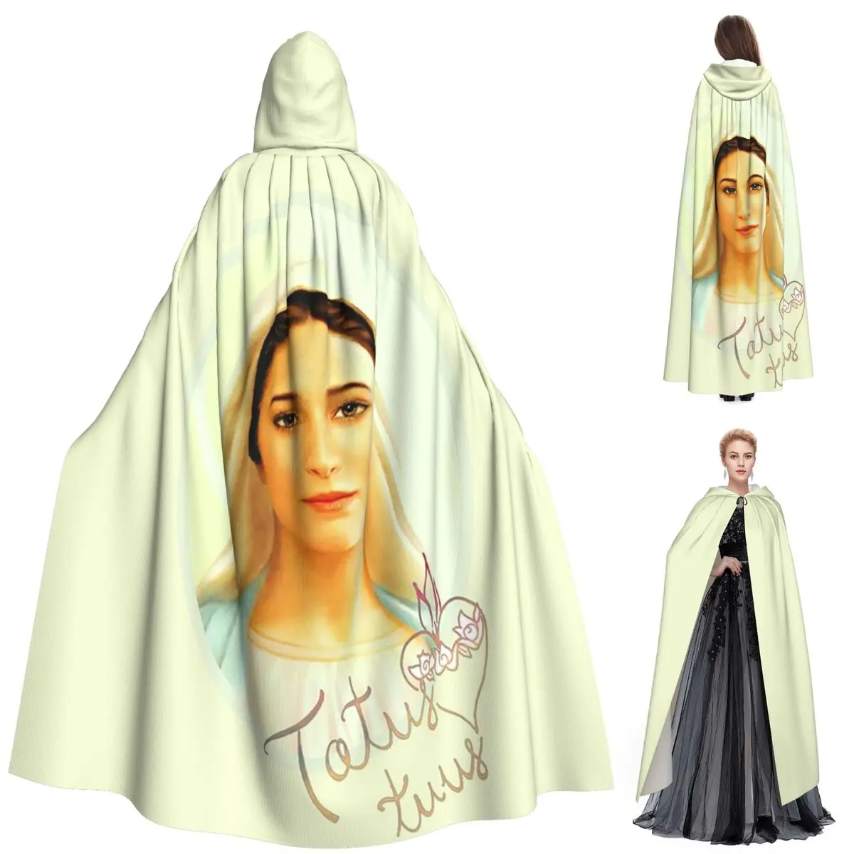 

Catholic Virgin Mary Our Lady Of Fatima Long Hooded Cloak Witch Medieval Costume Cosplay Cape HalloweenCoat Adult Unisex