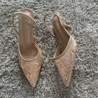 Mesh Embroidered Fashion Sandals Women String Bead High Heels Mules Shoes Pointed Toe Slingback Slippers Women Zapatos De Mujer - Image 6