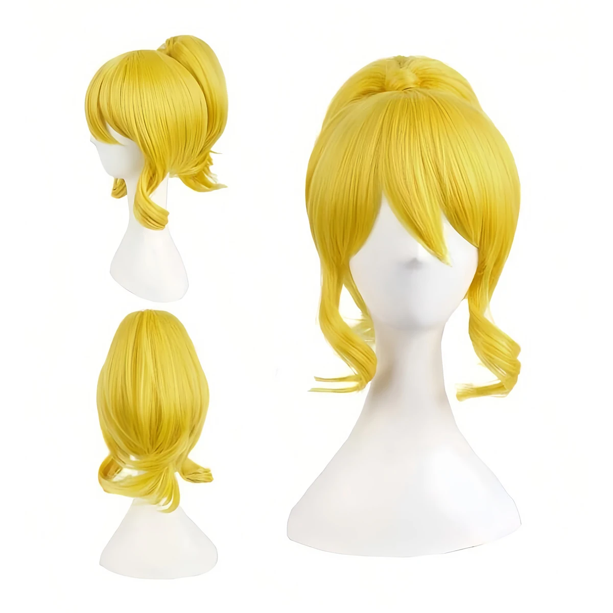 مشرق الذهبي الأصفر 30 سنتيمتر/12 بوصة شعر مستعار اصطناعي ، عالية ذيل حصان الانفجارات المائلة مجعد الجانبين شين تأثيري يوميا