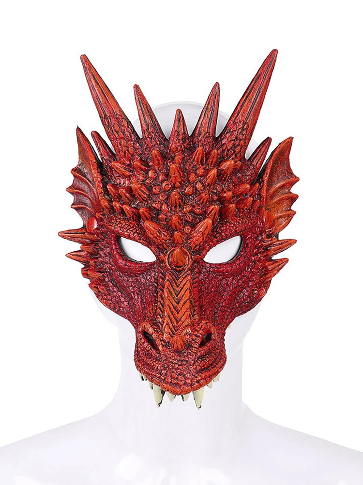 Halloween Horror Dragon Mask Mardi Gras Carnival Party PU Foam 3D Dragon Mask Masquerade Cosplay Props Clothing Accessories