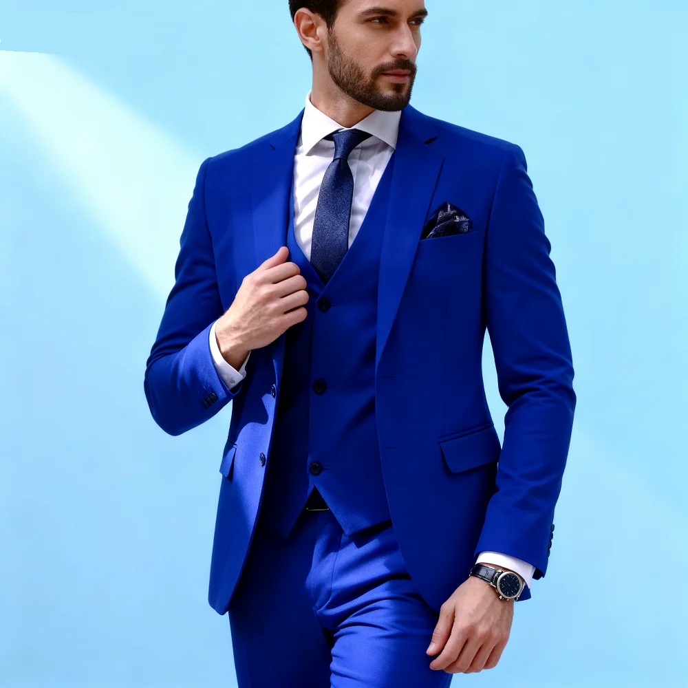 

Elegant Brown 3 Piece Men's Wedding Suit with Jacket Pants Vest - Single Breasted Notch Lapel Business Blazer Male Clothing