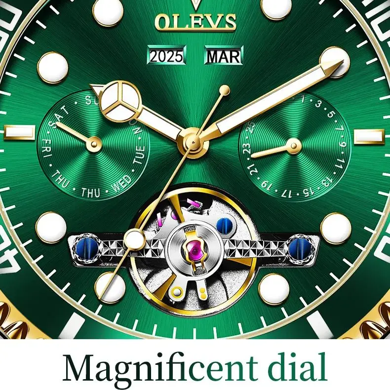 OLEVS 6605 Multifunctional Men\'s Watches Flywheel Hollow Stainless Steel Automatic Mechanical Watch for Man Luminous Waterproof