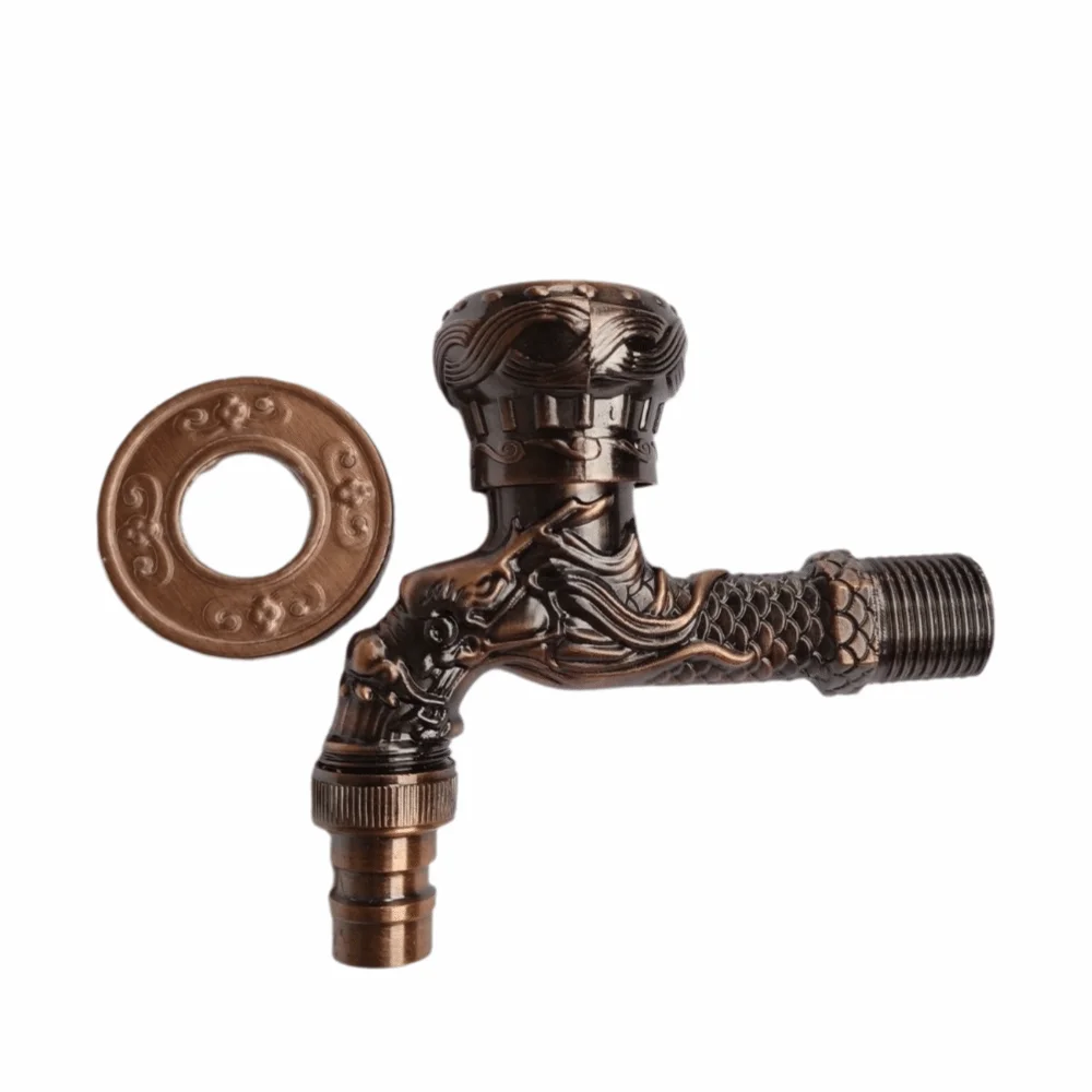 

Bronze Ceramic Valve Core Dragon Faucet Zinc Alloy Bronze Finish Wall Mounted Bibcock Single Cold Luxury Antique Tap Garden