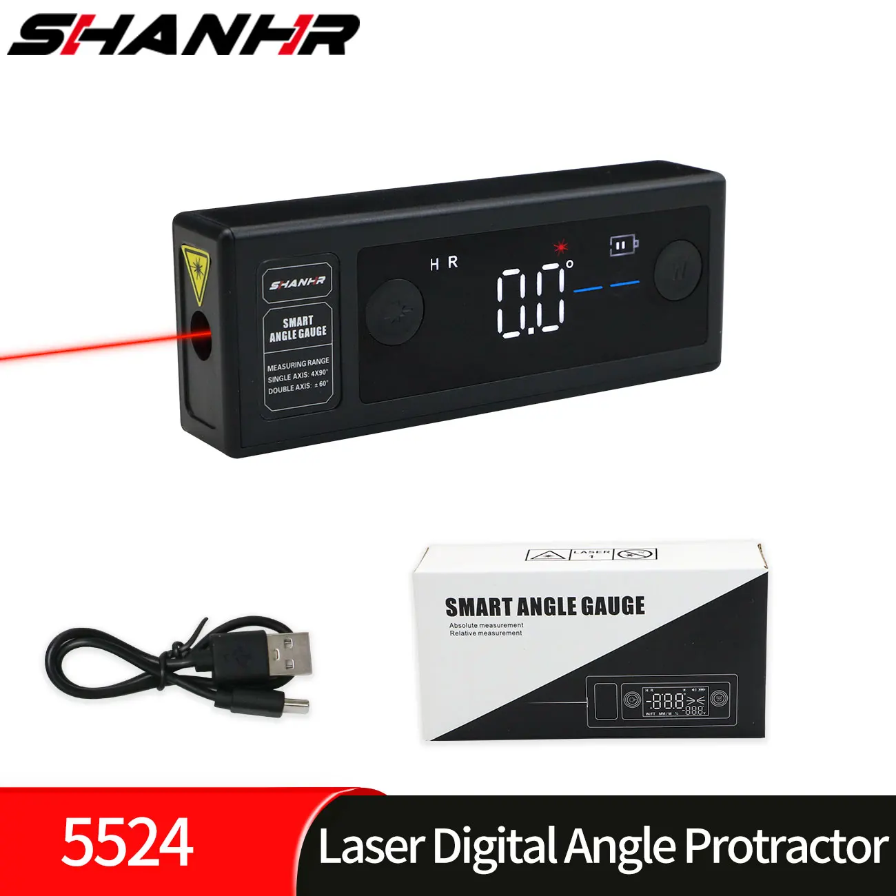 Medidor de Ángulos Digital Portátil SHANHR con Láser, Inclinómetro Digital, Nivelador Recargable con Doble Eje