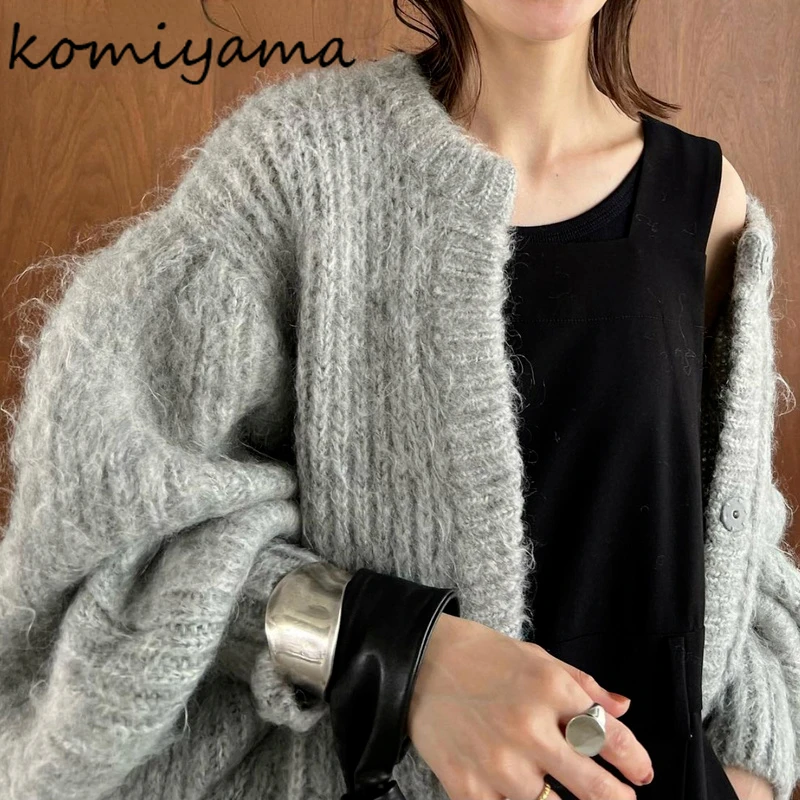 Spring Winter Warm Fashion Knitted Cardigan Mujer O Neck Long Sleeve Sweater Women Solid Color Loose Casual All Match Tops