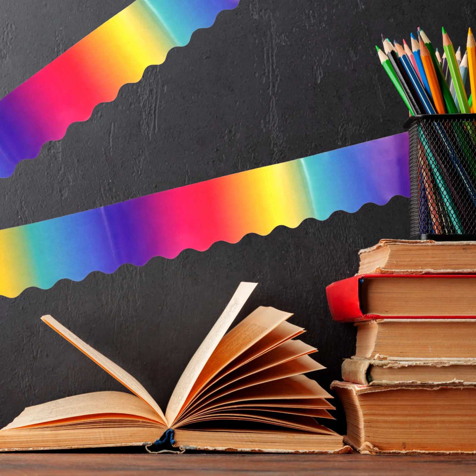 

1 Roll Gradient Rainbow Stickers Blackboard Diy Decorative Border Trim Bulletin Board Decoration Practical Wear-Resistant