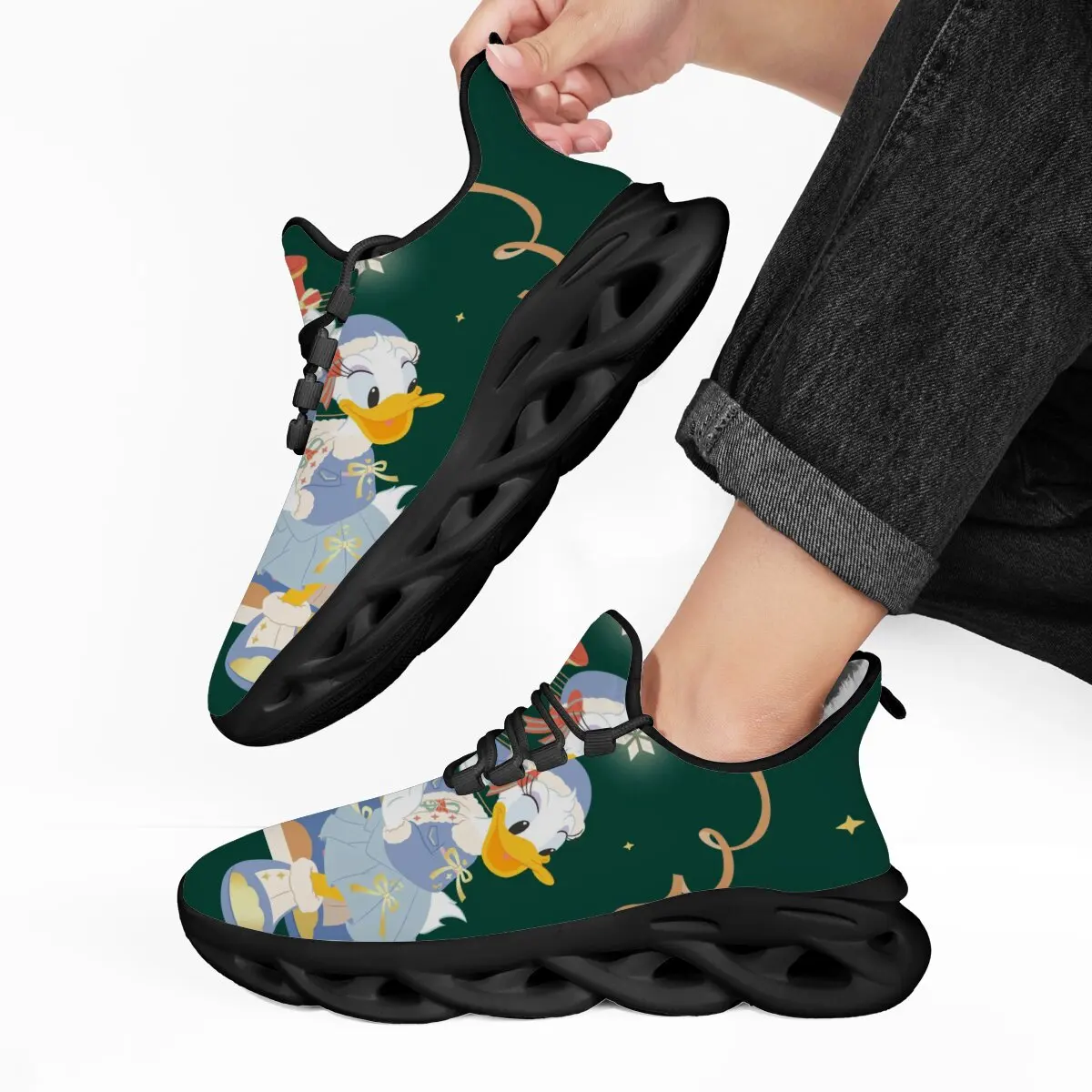 

Christmas Donald Duck Print Kid Shoes Comfortable Classic Casual Shoes Green Fleece-Lined Athletic Shoes Men's Sneakers